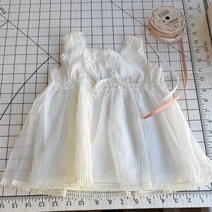 Vintage Toddler Slip Petticoat 12 Mos White Nylon Lace Underdress w Ribbon 1950s